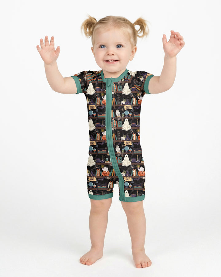 Cute Ghost Witchy Halloween Magic Library Bamboo Shorty Zippy