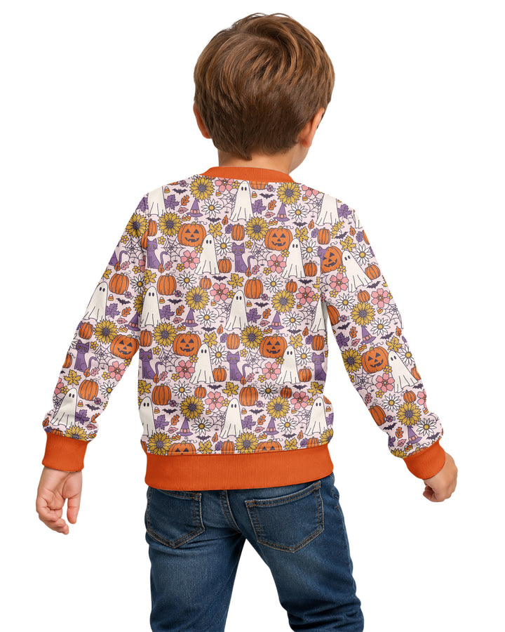 Ghost Pumpkin Fall Floral Halloween Bamboo Crewneck Sweatshirt