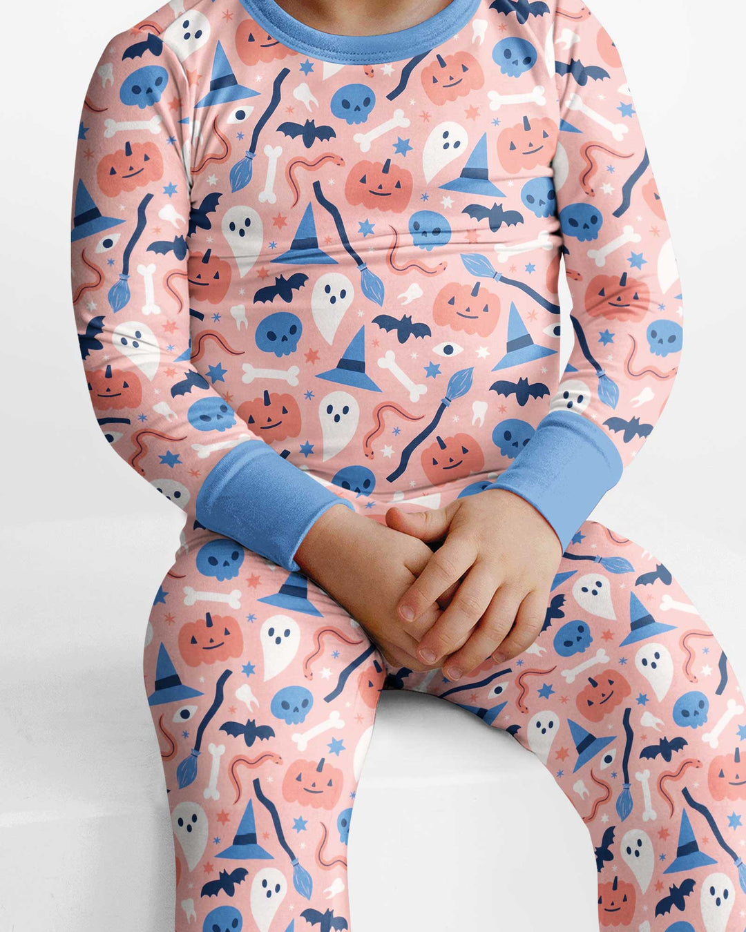 Pastel Pumpkins Skulls And Witch Craft Bamboo Two Piece Long Sleeve Pajama Set