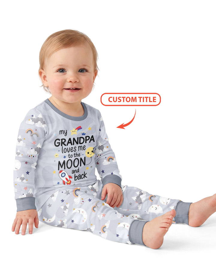 Personalized Loves To The Moon And Back Bamboo Two Piece Long Sleeve Pajama Set