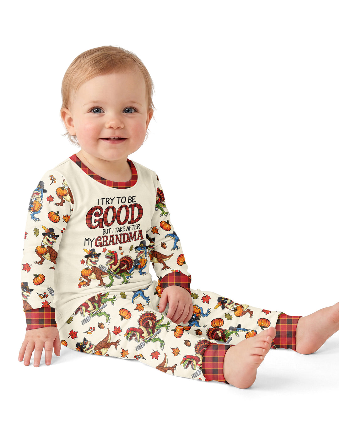 Dinosaur I Try To Be Good But I Take After My Grandma Bamboo Two Piece Long Sleeve Pajama Set