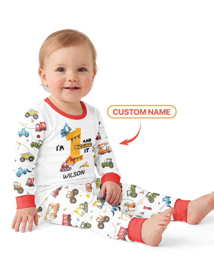 I'm Digging It Birthday - Personalized Name & Age Bamboo Two Piece Long Sleeve Pajama Set