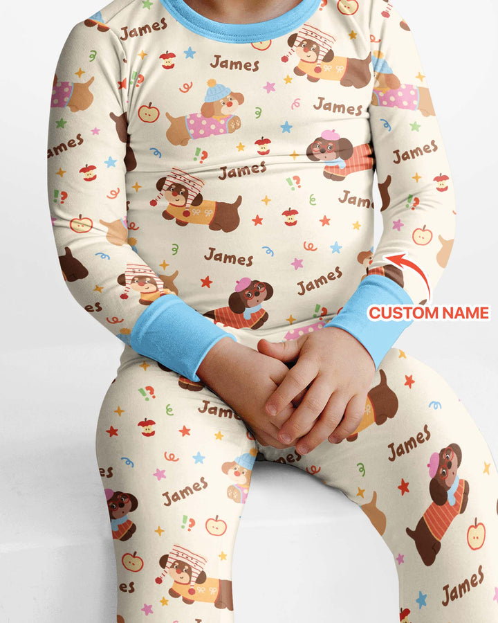 Cute Cozy Puppy Bamboo Two Piece Long Sleeve Pajama Set