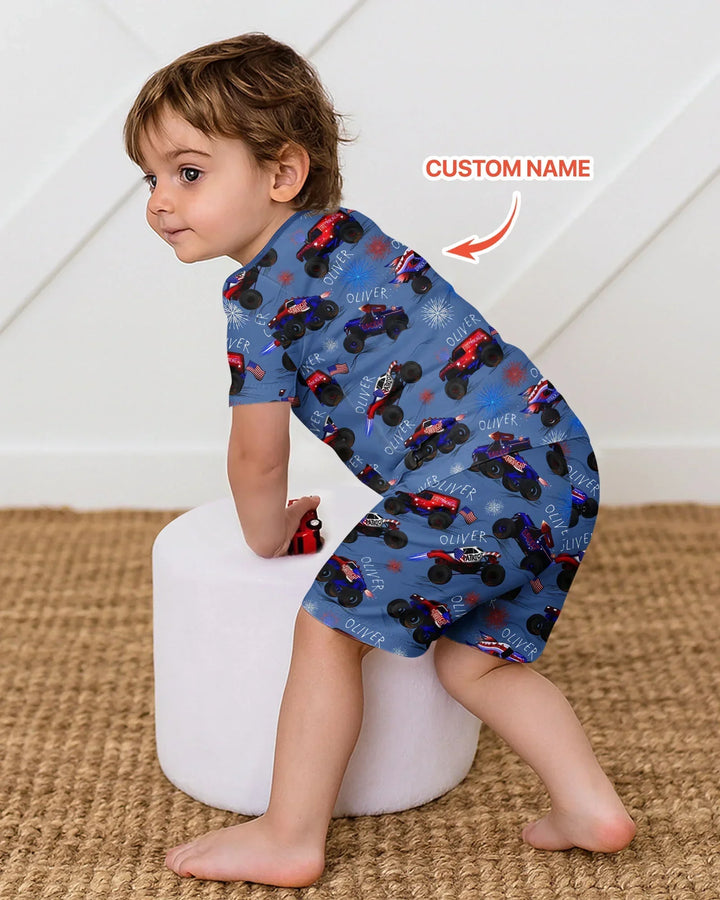 Zweiteiliges Pyjama-Set mit kurzen Ärmeln und Shorts im Sommer-Design