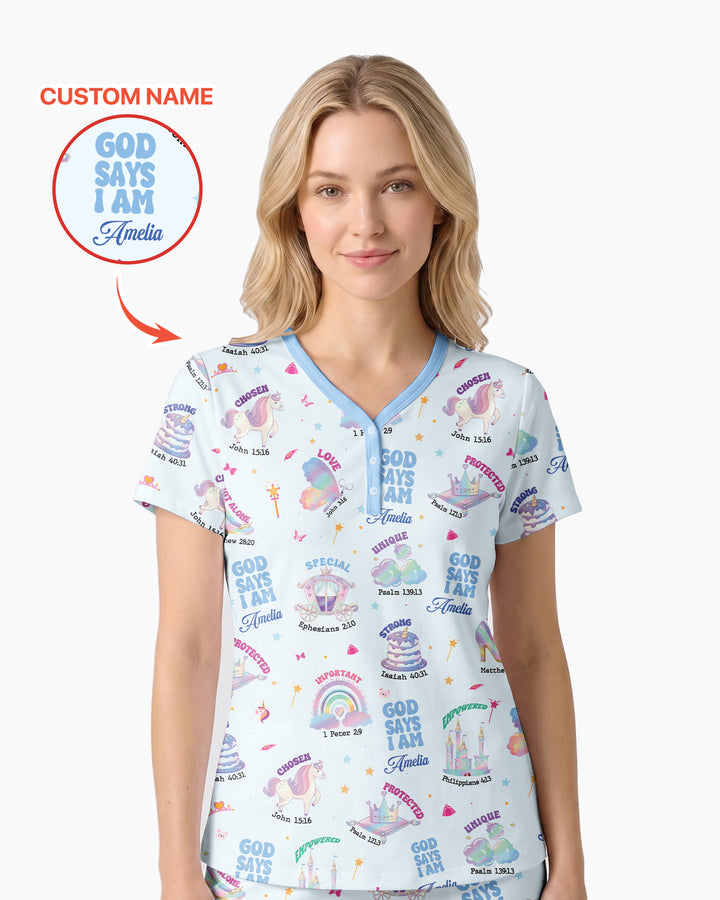God Says I Am Girl Bamboo Women Short Sleeve Short Pajama Set