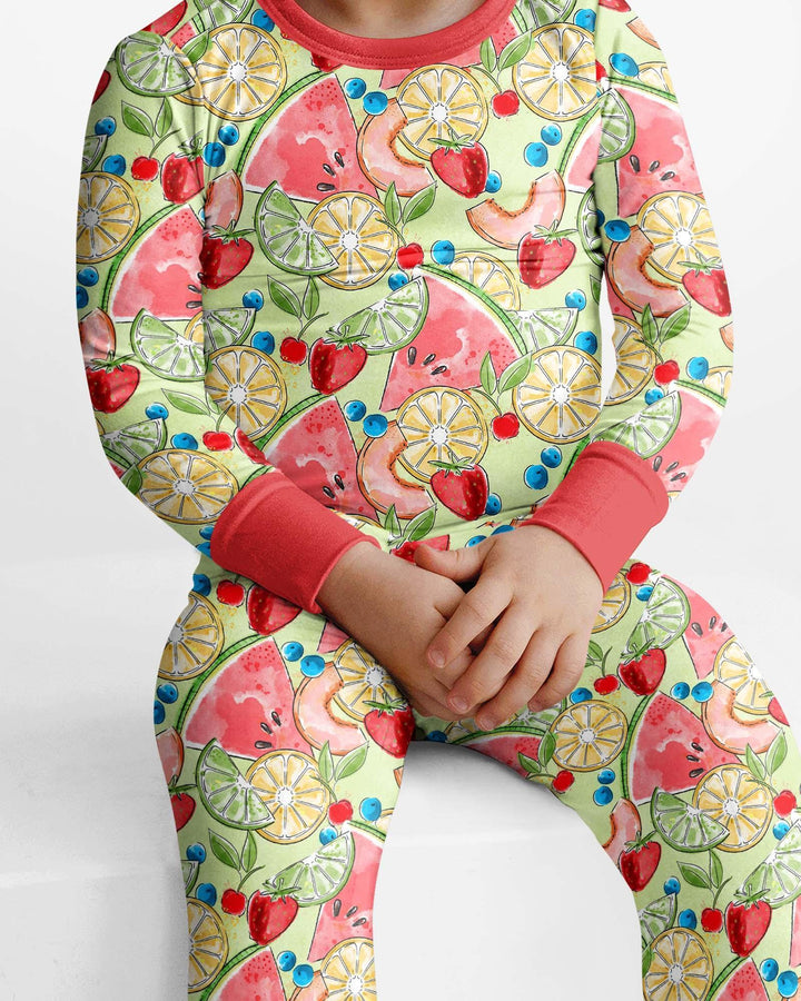 Zweiteiliges Langarm-Pyjama-Set mit Sommerfrüchten