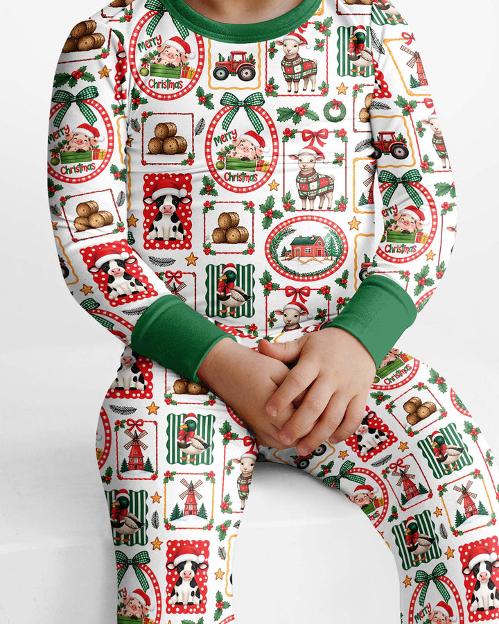 Christmas Farm Animals Bamboo Two Piece Long Sleeve Pajama Set