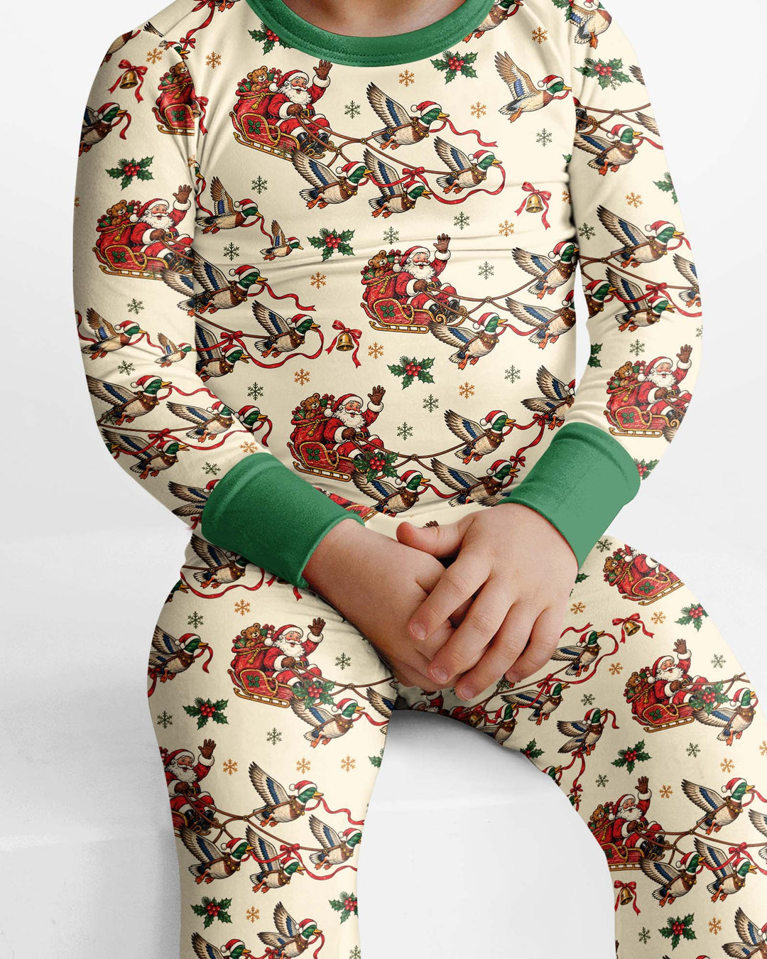 Santa Sleigh with Mallard Ducks Bamboo Two Piece Long Sleeve Pajama Set
