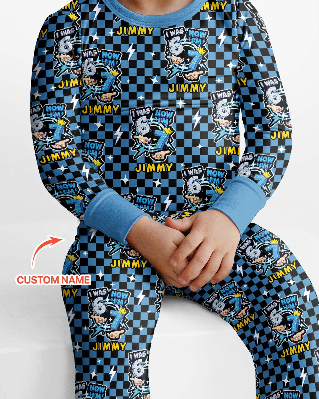 I Was 6 Now I'm 7 Boys Birthday Bamboo Two Piece Long Sleeve Pajama Set