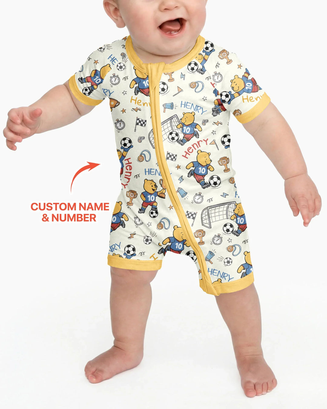 Personalized Classic Bear World Soccer Bamboo Shorty Zippy