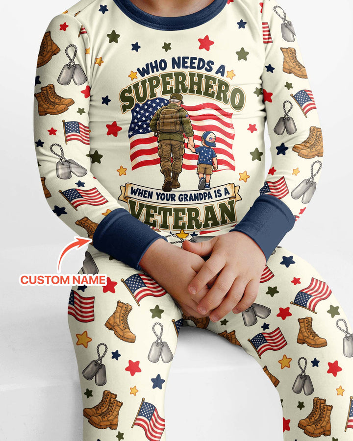 Who Needs Superhero When Your Grandpa Is A Veteran Bamboo Two Piece Long Sleeve Pajama Set
