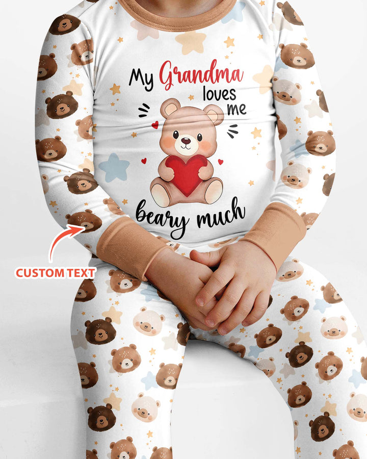 Personalized My Grandma Loves Me Beary Much Bamboo Two Piece Long Sleeve Pajama Set