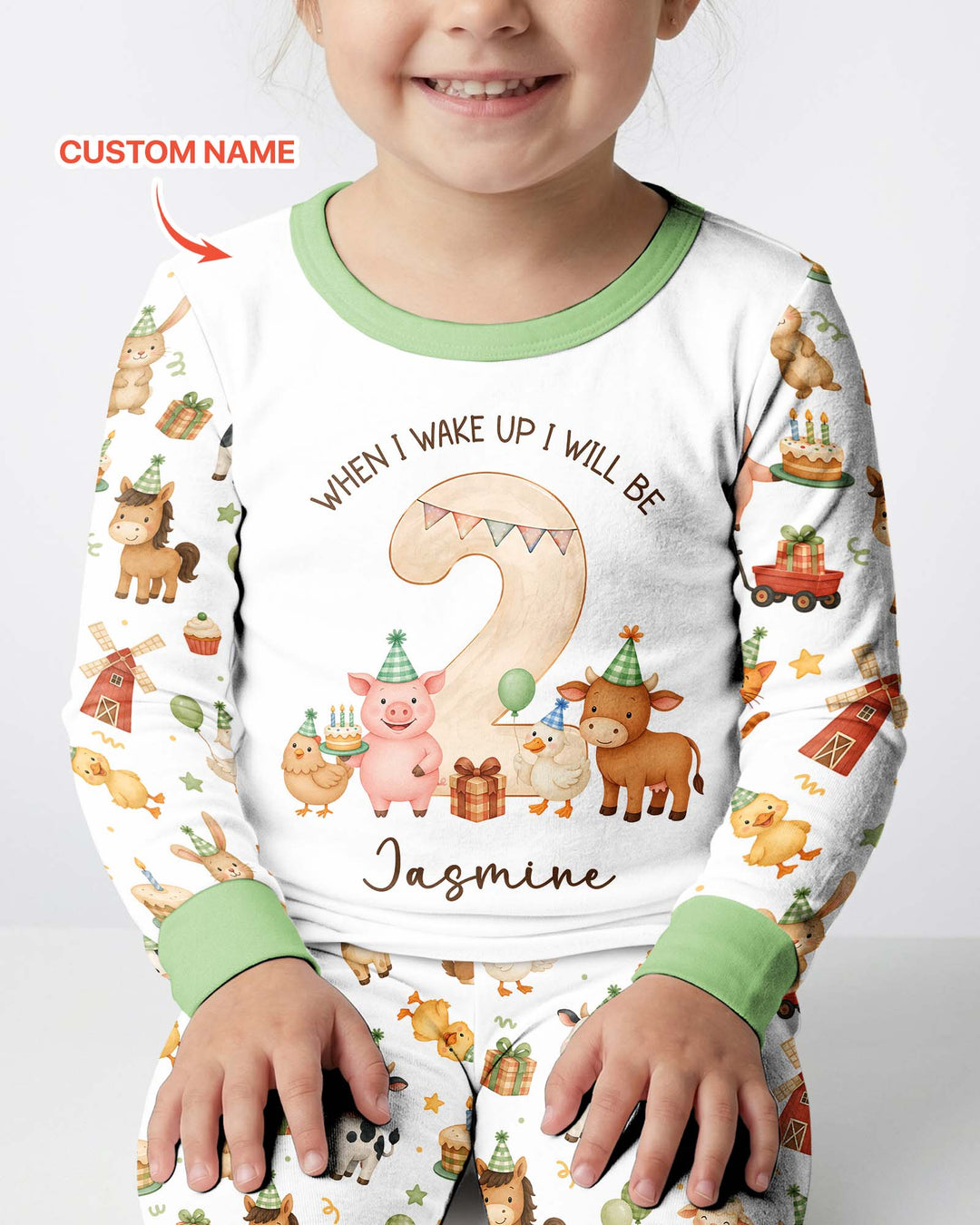 Personalized Farm Animals When I Wake Up I Will Be Birthday Bamboo Two Piece Long Sleeve Pajama Set