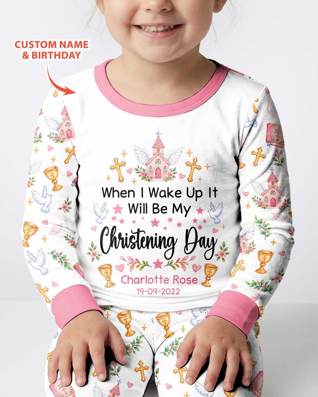 Personalized When I Wake Up It Will Be My Christening Day Bamboo Two Piece Long Sleeve Pajama Set