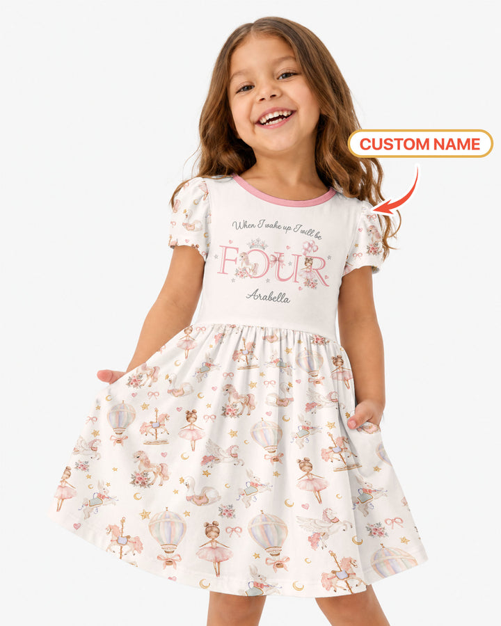 Custom Name When I Wake Up Girly Birthday Bamboo Twirl Dress