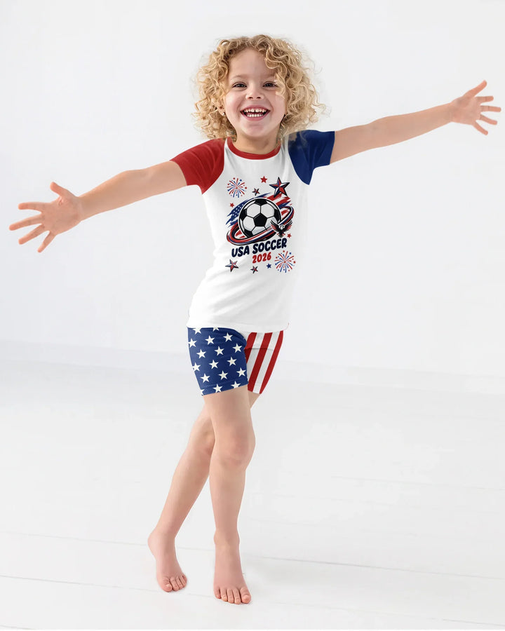 USA Soccer 2026 Family Matching Bamboo Two Piece Short Sleeve Shorts Pajama Set