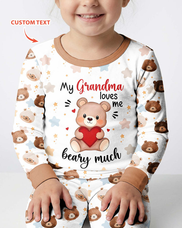 Personalized My Grandma Loves Me Beary Much Bamboo Two Piece Long Sleeve Pajama Set