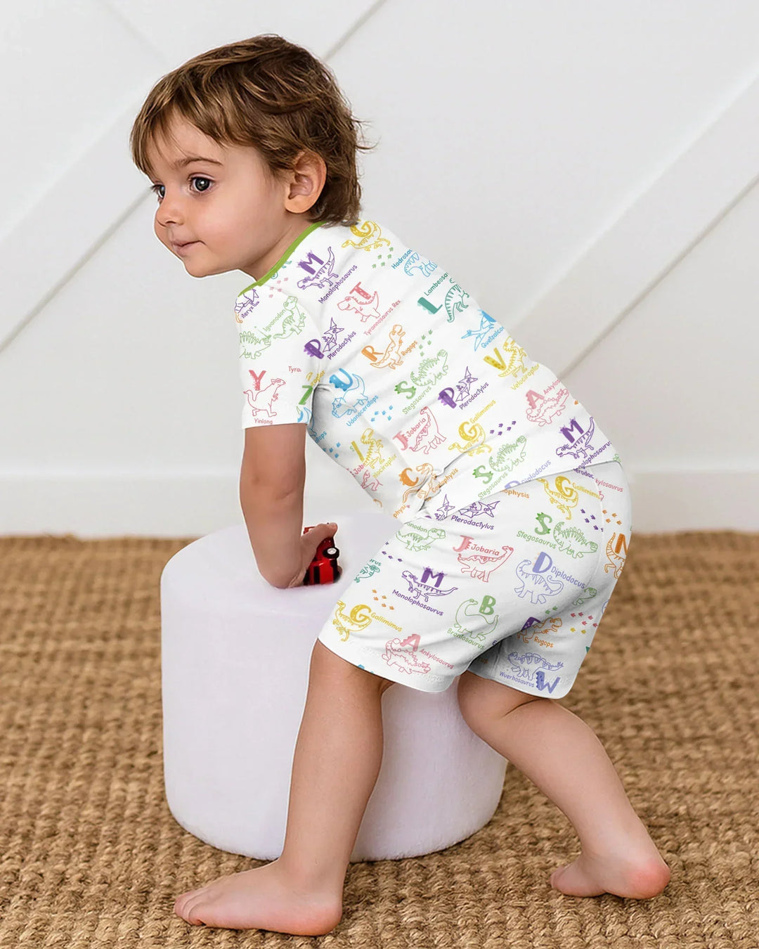 Dino Alphabet ABC Bamboo Two Piece Short Sleeve Shorts Pajama Set