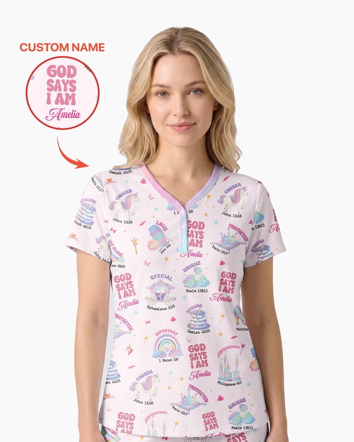 God Says I Am Girl Bamboo Women Short Sleeve Short Pajama Set