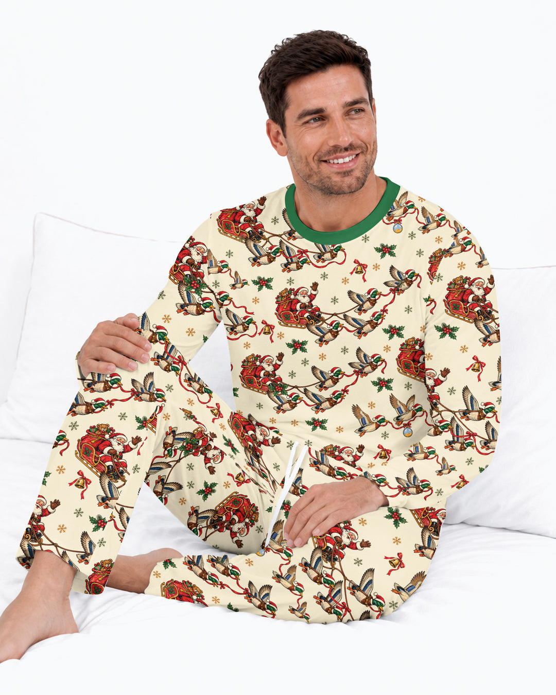 Santa Sleigh with Mallard Ducks Bamboo Men's Pajama Set