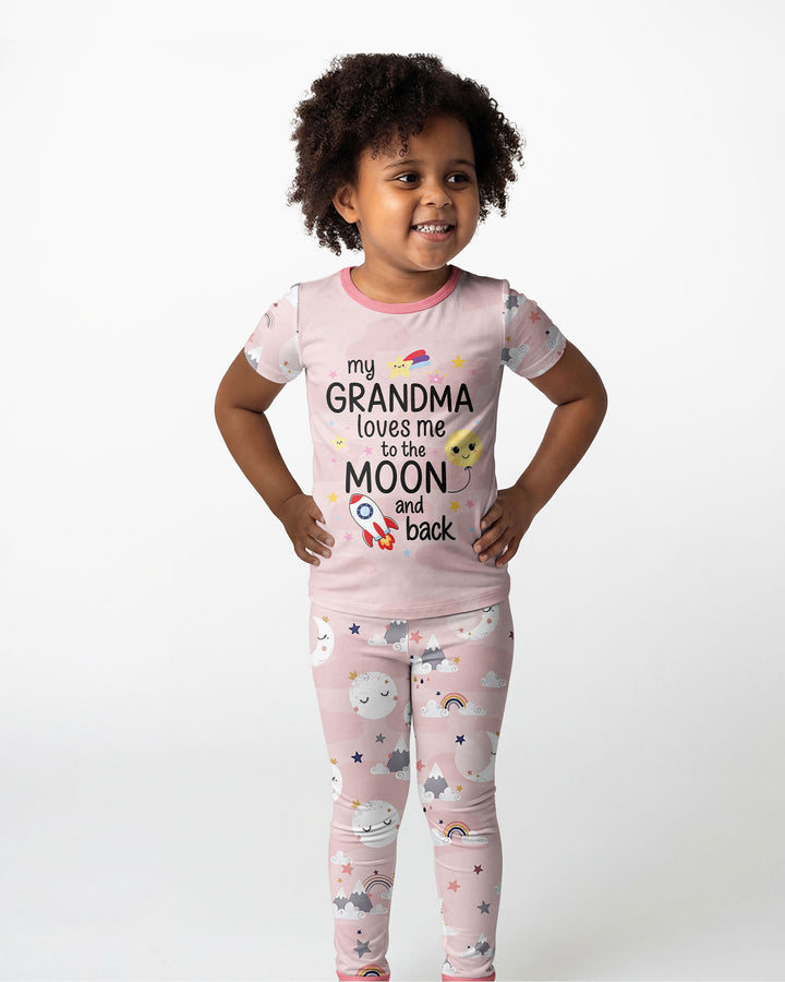 My Grandma Loves Me To The Moon And Back Bamboo Two Piece Short Sleeve Pajama Set
