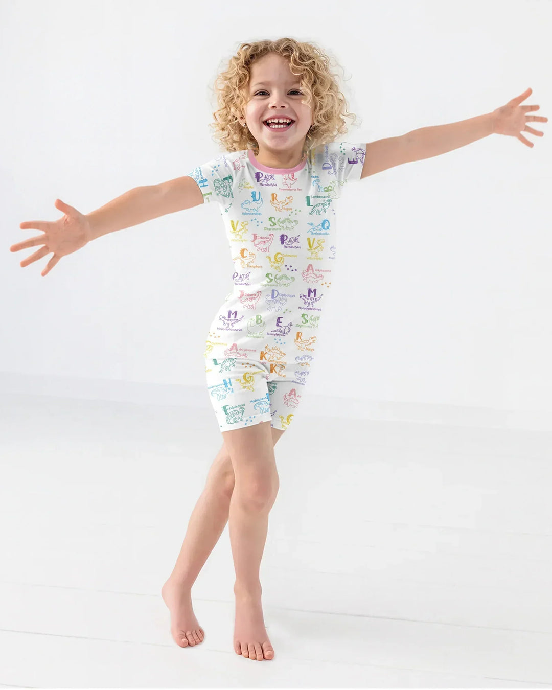 Dino Alphabet ABC Bamboo Two Piece Short Sleeve Shorts Pajama Set