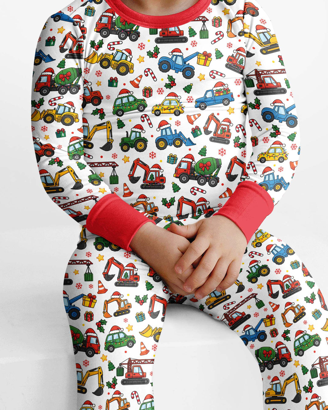 Excavator Christmas Trucks Bamboo Two Piece Long Sleeve Pajama Set
