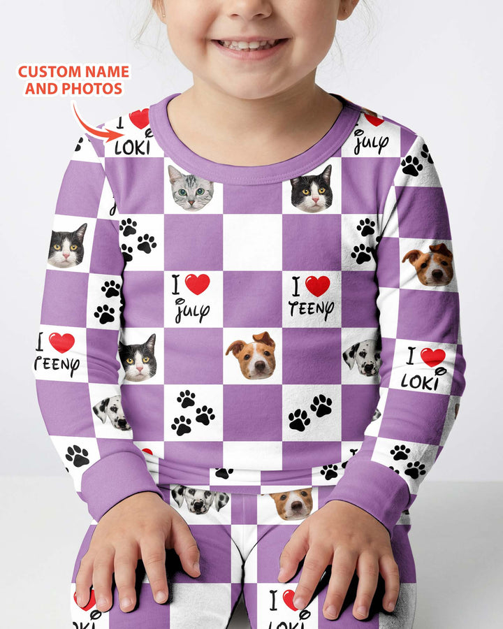 Custom Photo I Love My Best Friend Dog/ Cat Bamboo Two Piece Long Sleeve Pajama Set