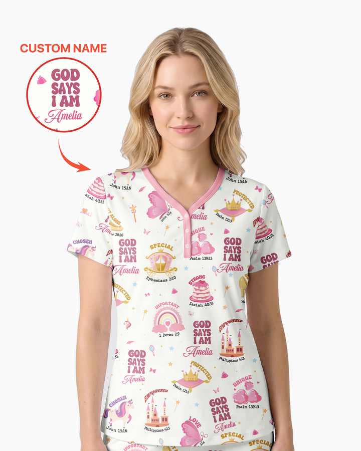 God Says I Am Girl Bamboo Women Short Sleeve Short Pajama Set