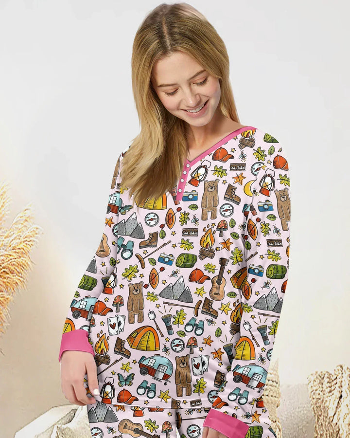 Lustiges Camper-Familien-Pyjama-Set aus Bambus für Damen