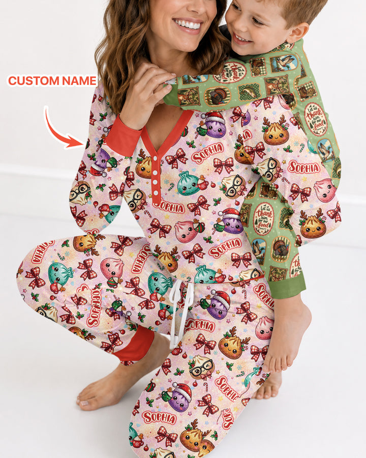 Custom Name Merry Christmas Dumpling Bamboo Women Pajama Set