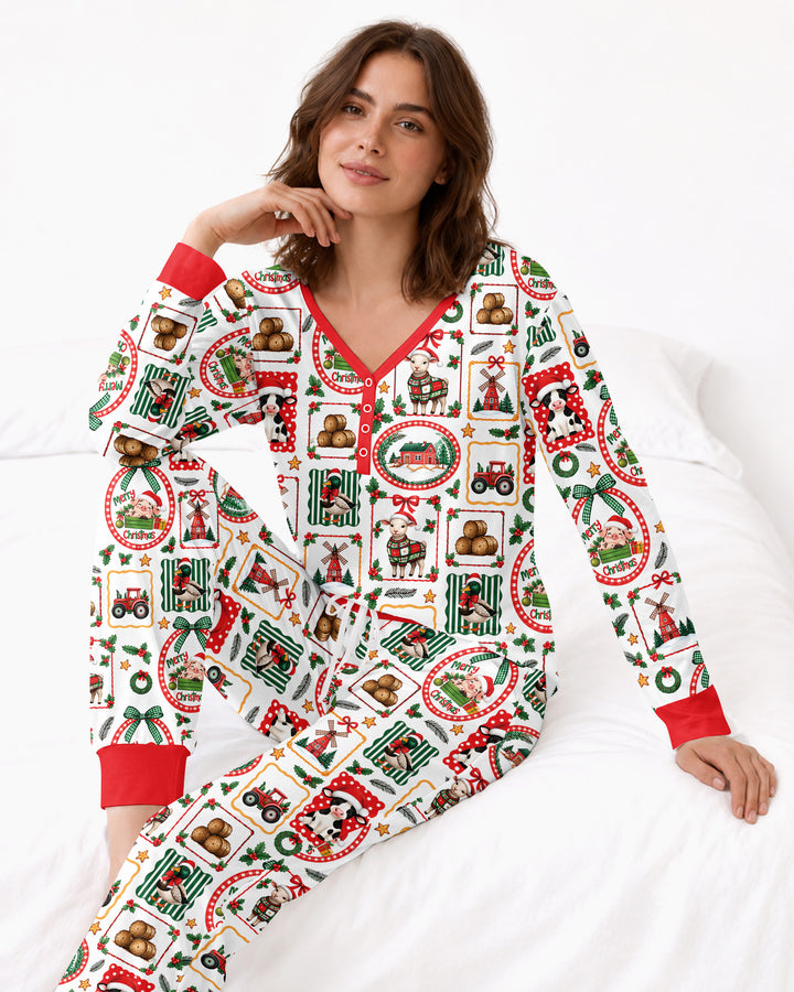 Christmas Farm Animals Bamboo Women Pajama Set