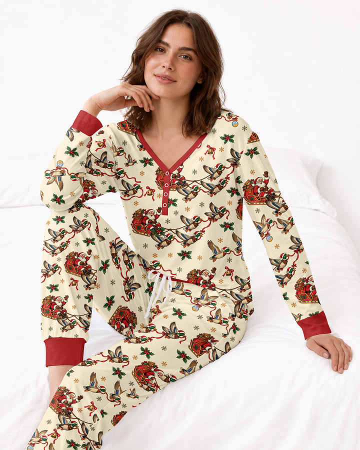 Santa Sleigh with Mallard Ducks Bamboo Women Pajama Set