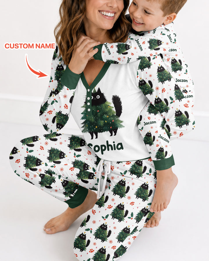Custom Name Black Cat Christmas Bamboo Women Pajama Set