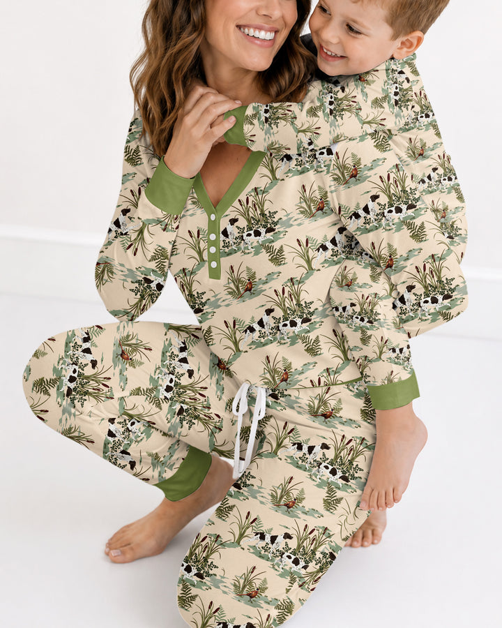Vintage Pheasant & Hunting Dog Field Family Matching Bamboo Women Pajama Set