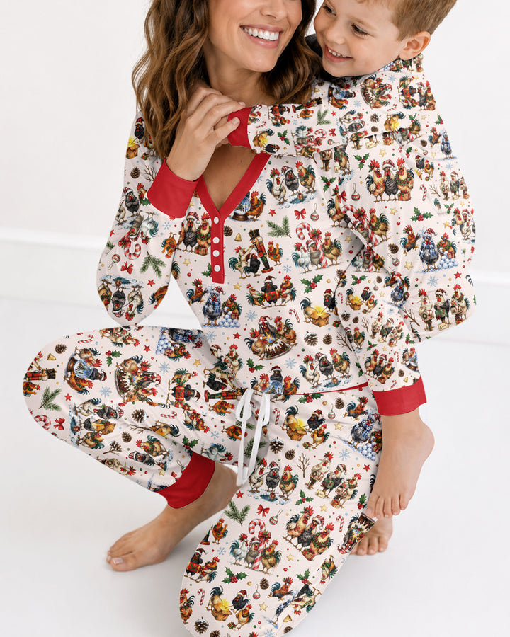Funny Roosters On Christmas Bamboo Women Pajama Set