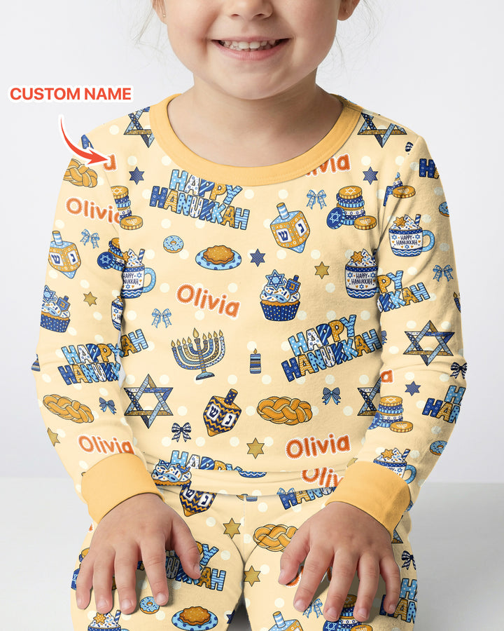 Custom Name Jewish Holiday Bamboo Two Piece Long Sleeve Pajama Set