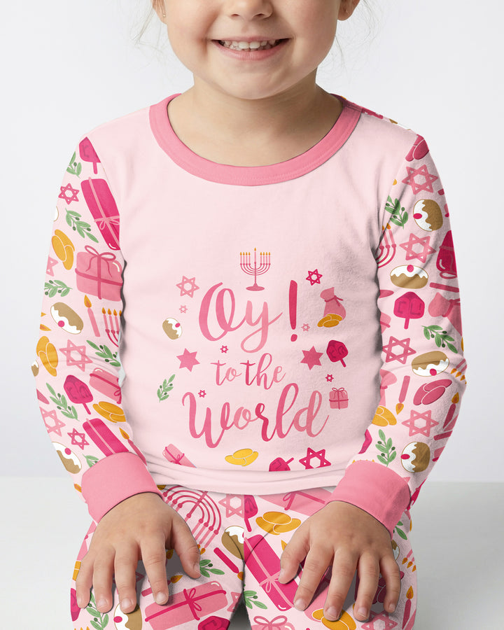 Oy to the World Hanukkah Bamboo Two Piece Long Sleeve Pajama Set