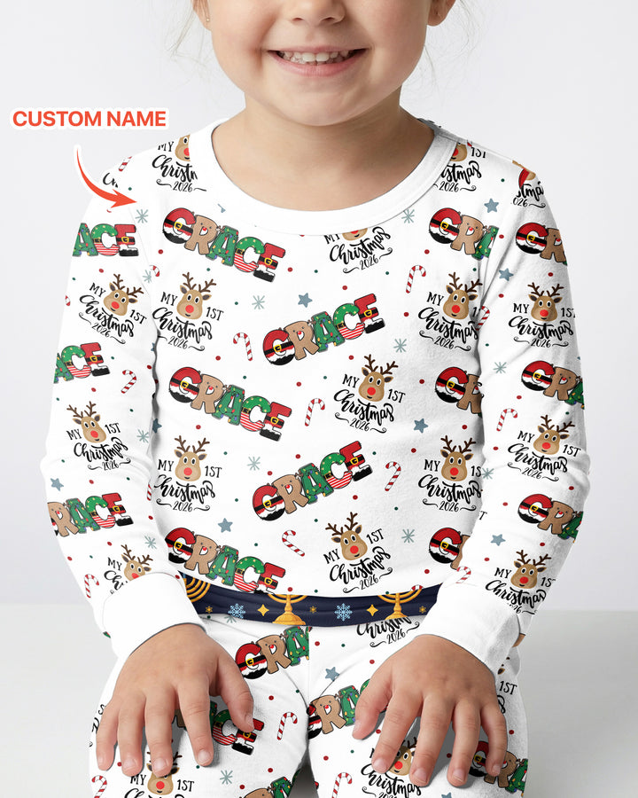 Custom Name My First Christmas 2026 Bamboo Two Piece Long Sleeve Pajama Set (G)