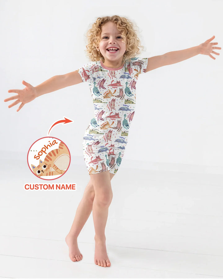 Zweiteiliges Pyjama-Set mit kurzen Ärmeln und Shorts im Sommer-Design
