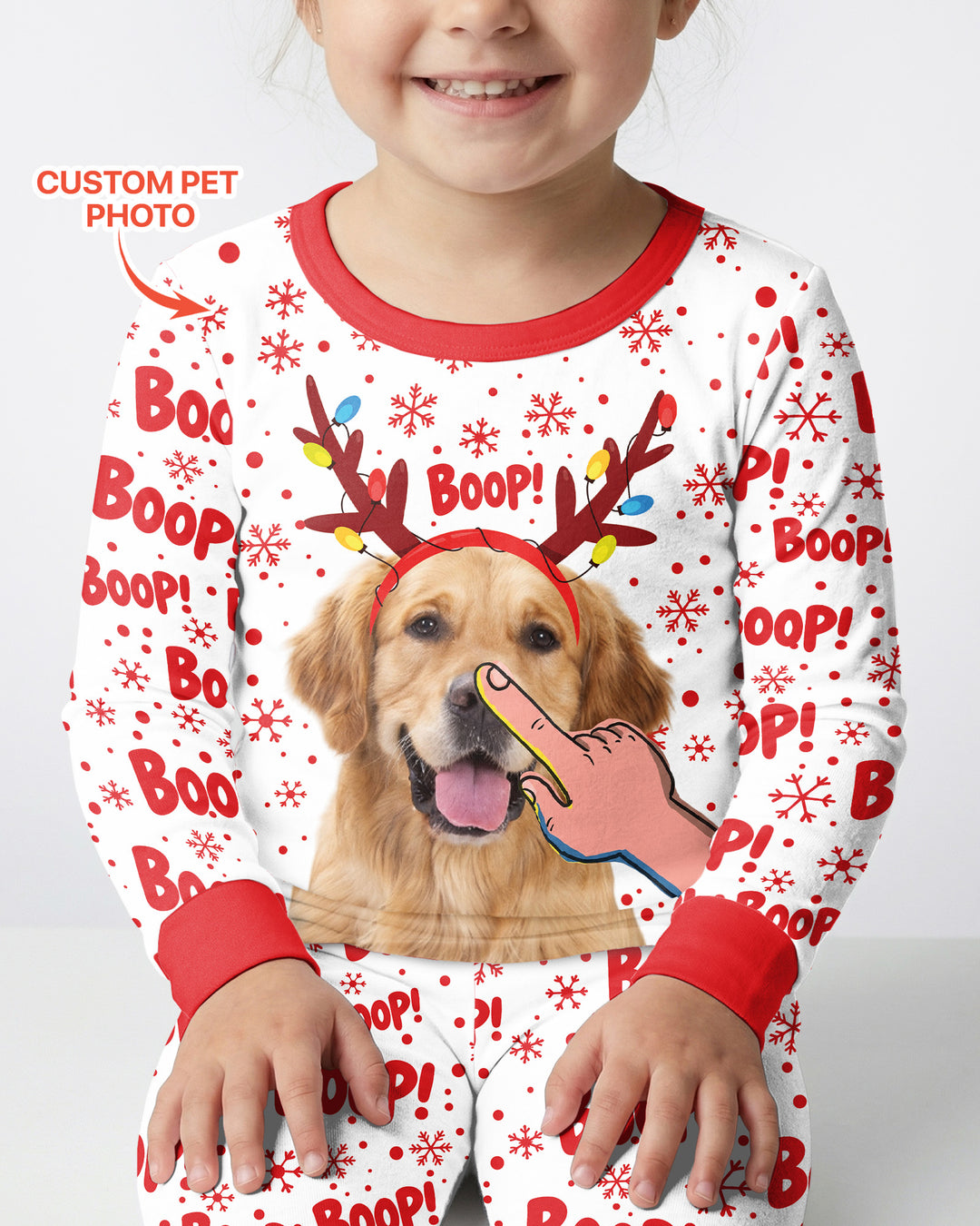 Custom Pet Photo Funny Christmas Boop Bamboo Two Piece Long Sleeve Pajama Set