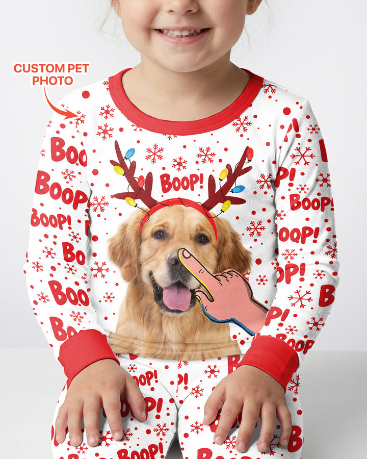 Custom Pet Photo Funny Christmas Boop Bamboo Two Piece Long Sleeve Pajama Set