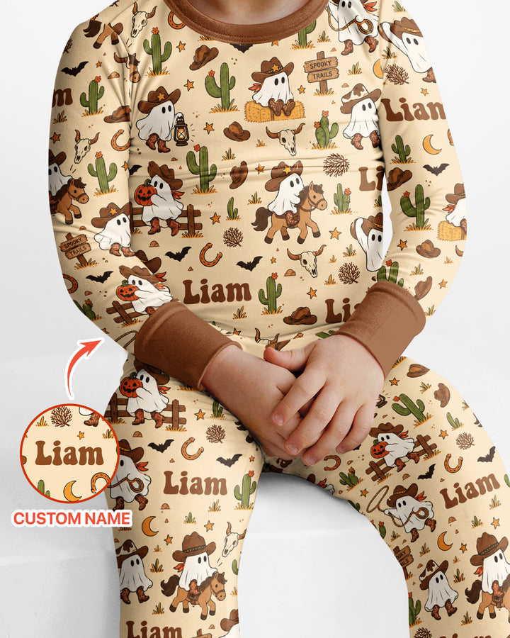 Cowboy Ghost Western Halloween Bamboo Two Piece Long Sleeve Pajama Set