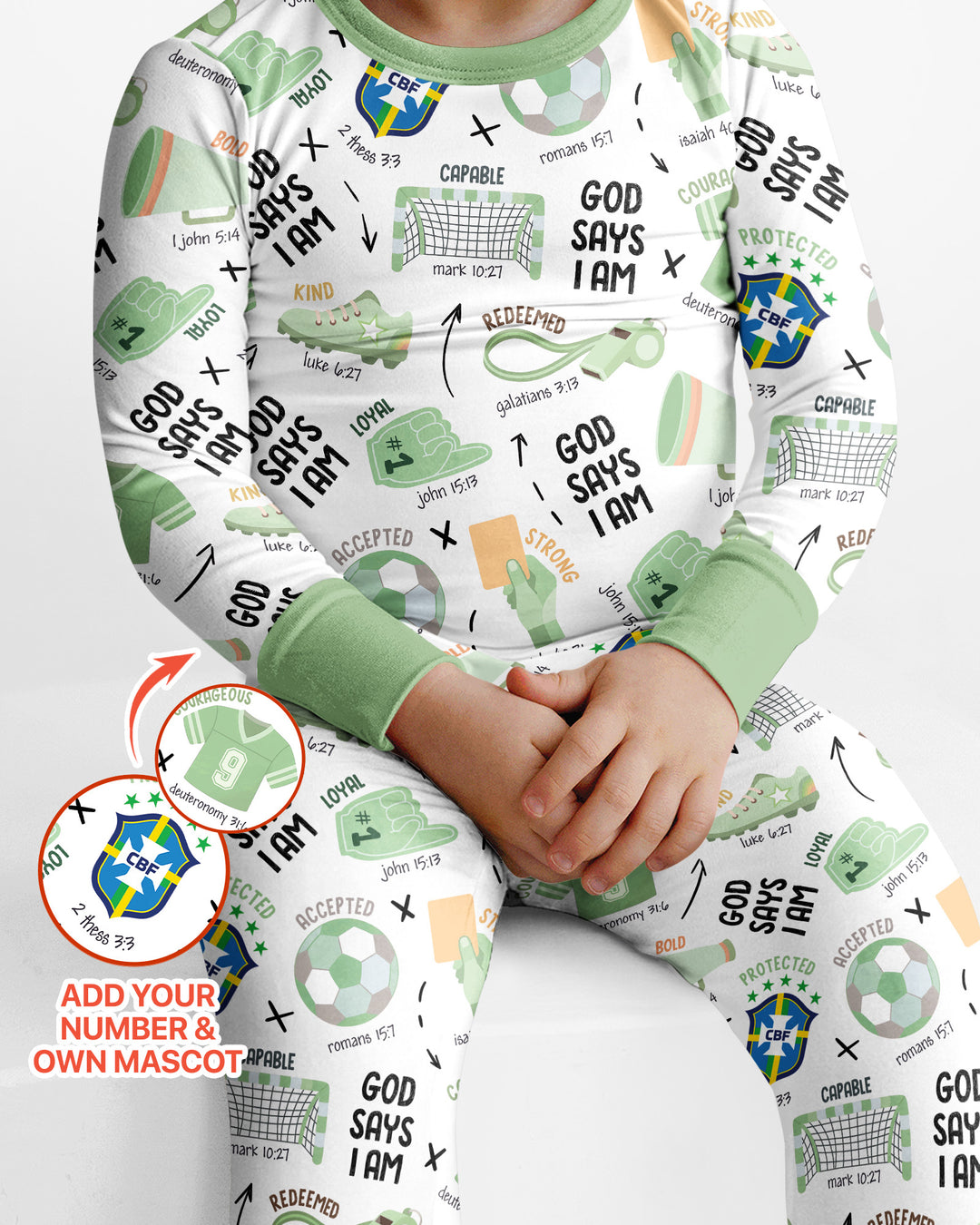 Personalized God Says I Am SOCCER Bamboo Two Piece Long Sleeve Pajama Set