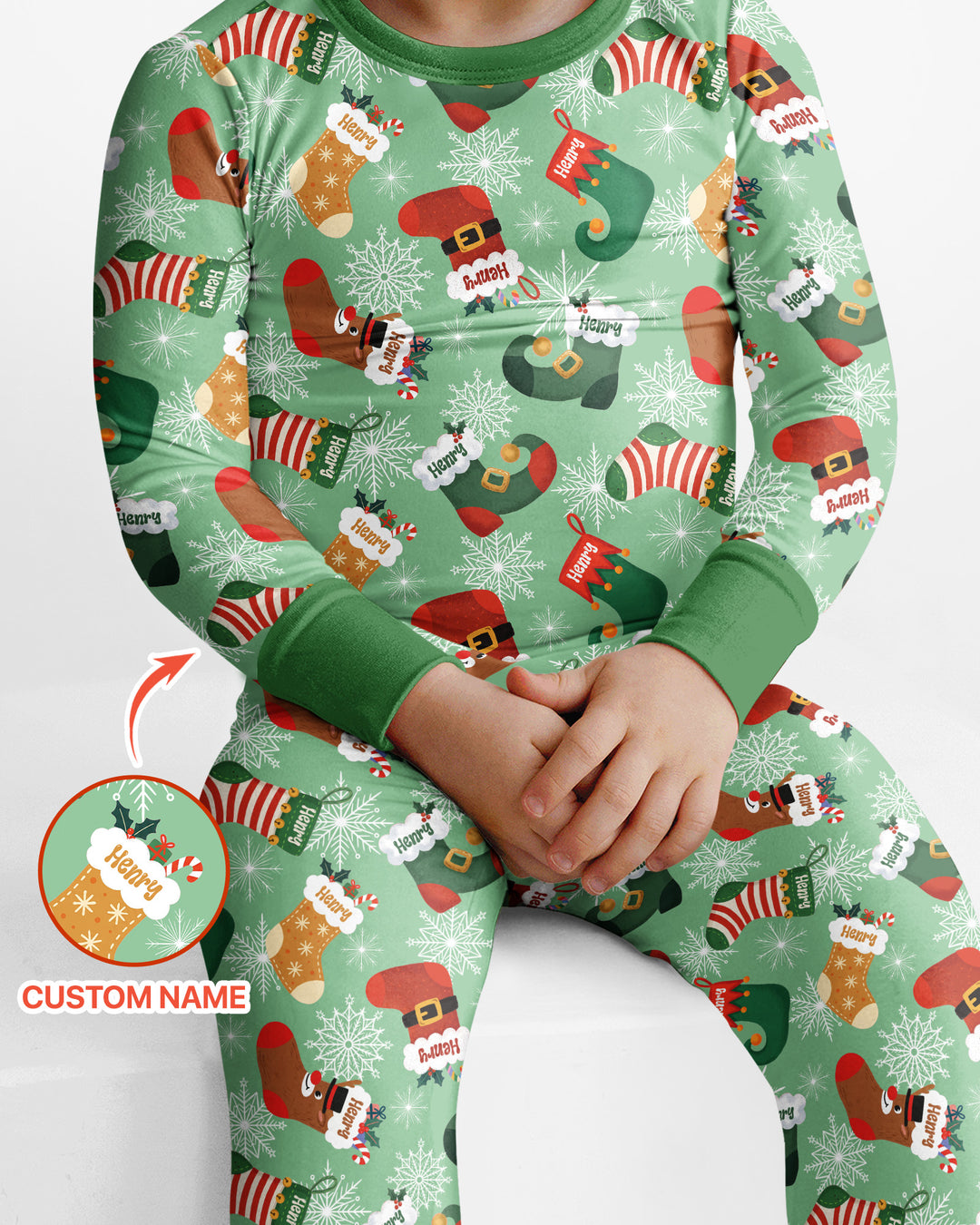 Personalize Christmas Crew Family Matching  Bamboo Two Piece Long Sleeve Pajama Set