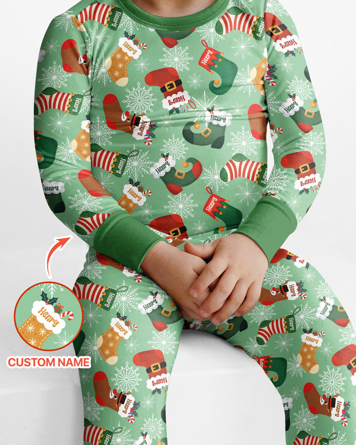 Personalize Christmas Crew Family Matching  Bamboo Two Piece Long Sleeve Pajama Set