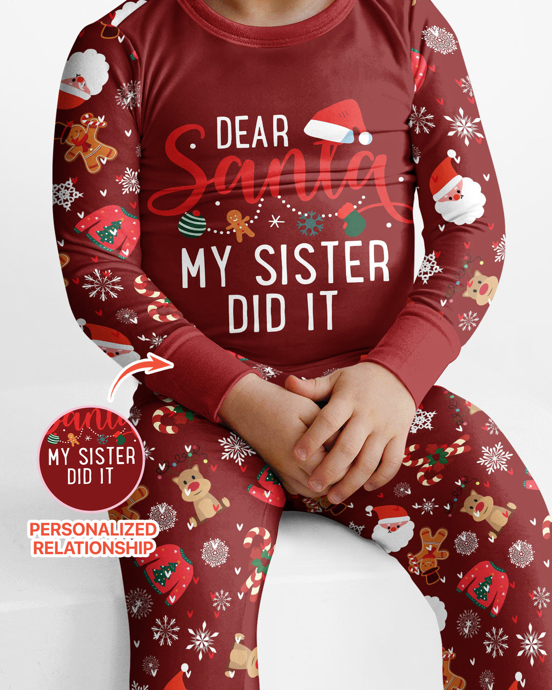 Personalized Dear Santa My Sister/Brother Did It Bamboo Two Piece Long Sleeve Pajama Set