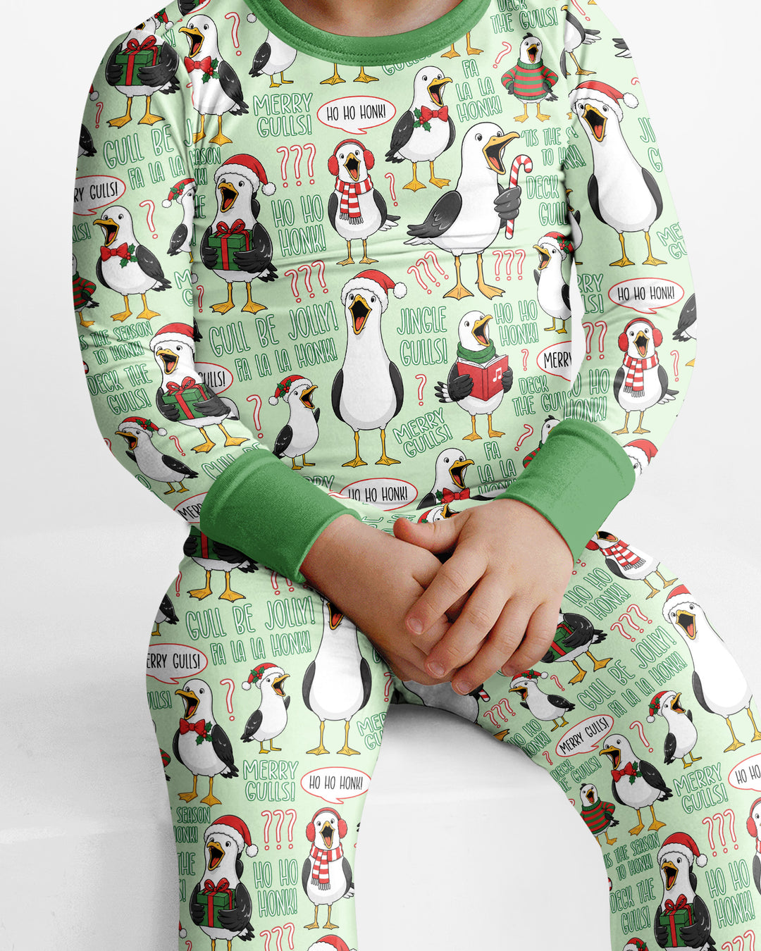 Funny Christmas Seagull Bamboo Two Piece Long Sleeve Pajama Set