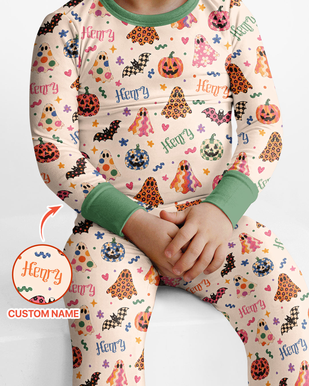 Funky Retro Halloween Bamboo Two Piece Long Sleeve Pajama Set