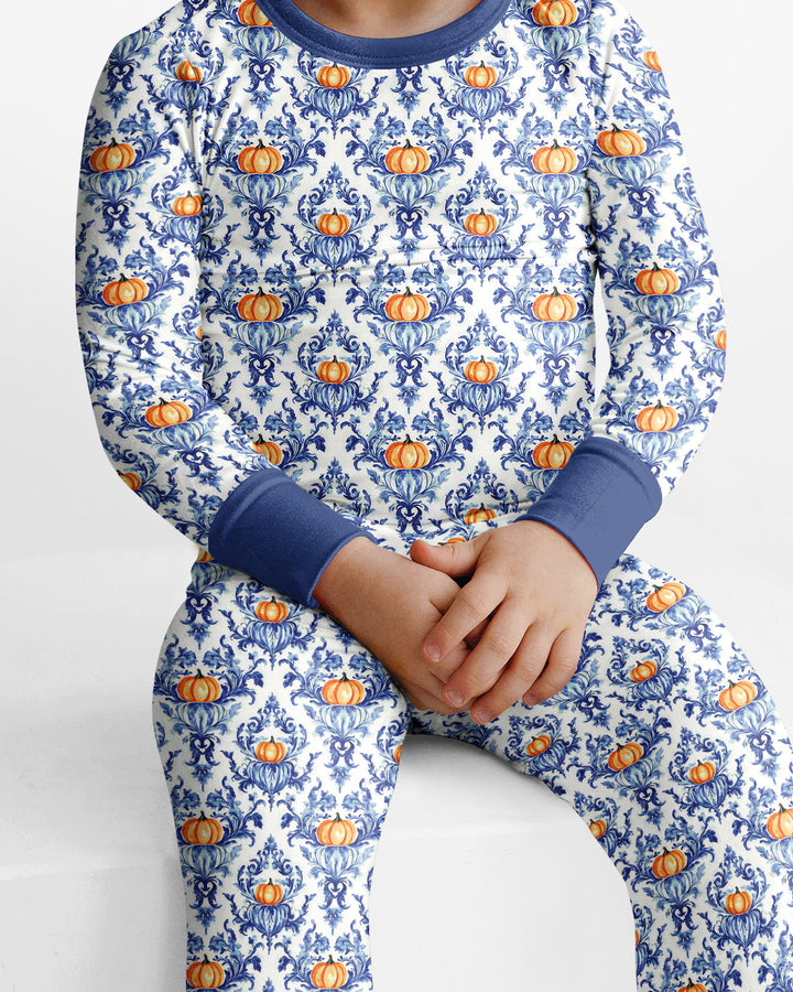 Pumpkin Toile Family Matching Bamboo Two Piece Long Sleeve Pajama Set